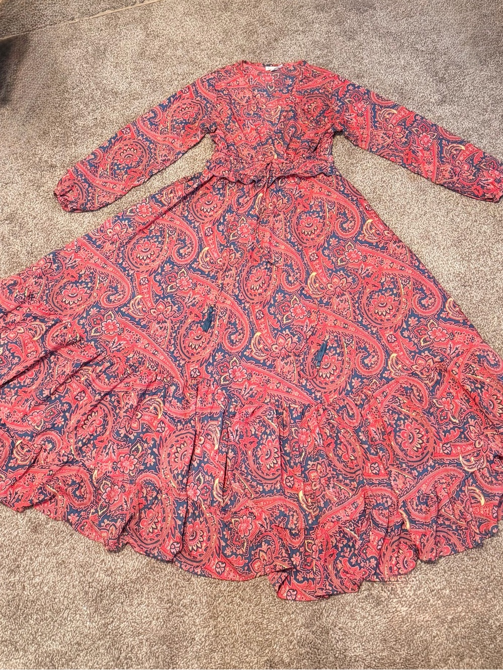 Paisley Tie-Waist Maxi Dress in Red